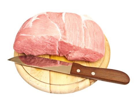 piece of meat and kitchen knife on the board