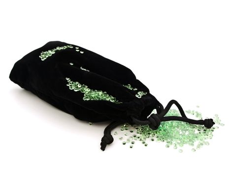 black sack with gems over the white background