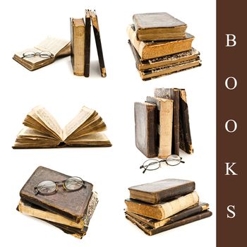 set of different old books images over white background