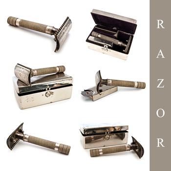 set of different razor images over white background