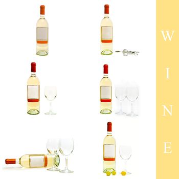 set of different wine images over white background