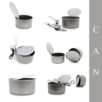 set of different cans images over white background