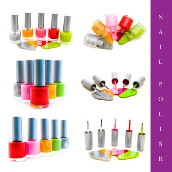 set of different nail polish images over white background