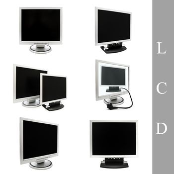 set of different LCD monitors images over white background