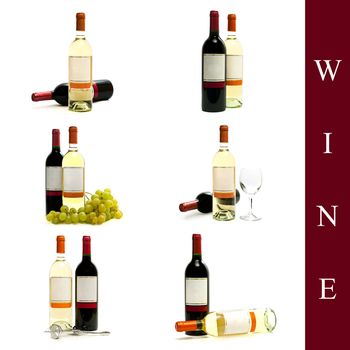 set of different wine images over white background