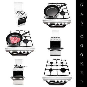 set of different gas cookers images over white background