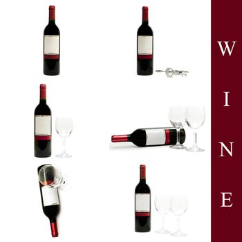 set of different wine images over white background