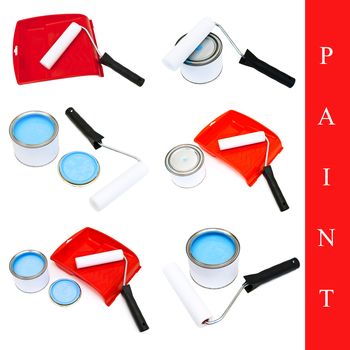 set of different paint tools over white background