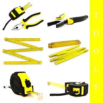 set of different tools over white background