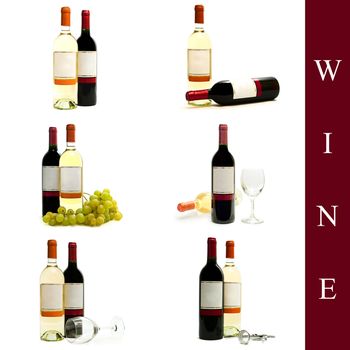 set of different wine images over white background
