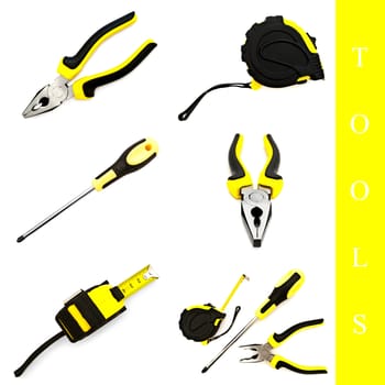 set of different tools over white background