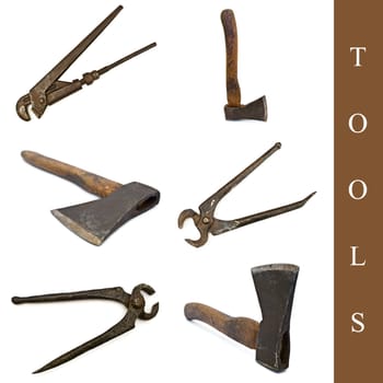 set of different tools images over white background