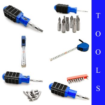 set of different tools images over white background