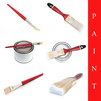 set of different paint brushes over white background
