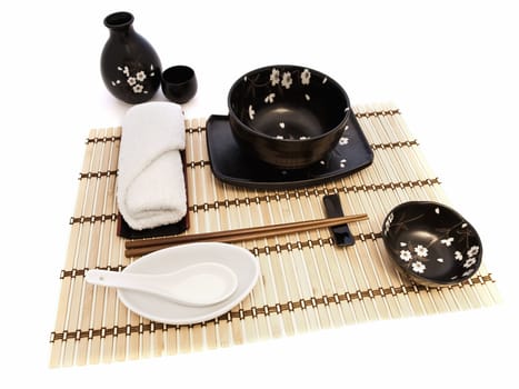 oriental style table serving against white background