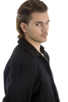 portrait of man looking at camera on an isolated white background