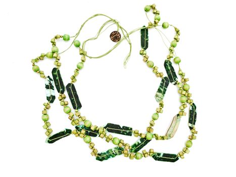  fashion wooden handmade green necklace over white background