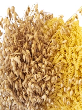 pasta and oat against white background