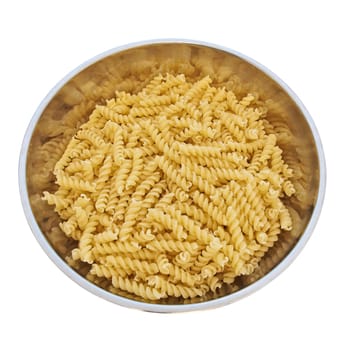  yellow pasta in the metal bowl 