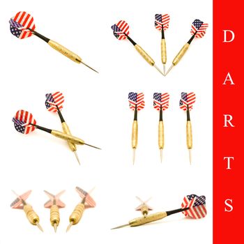 set of american darts arrow over white background 