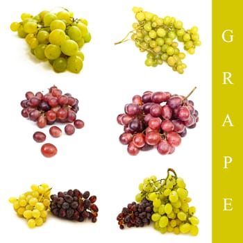 set of red and green grape over white background