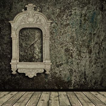Photo of abstract grunge shabby interior with old vintage frame