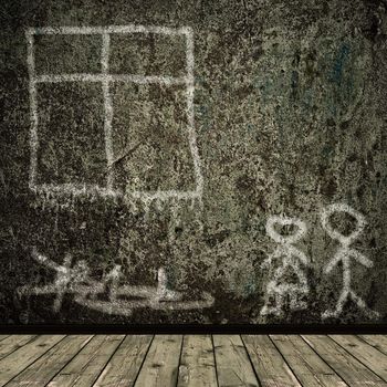 Photo of abstract grunge shabby background with child painting