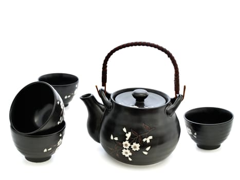 china tableware for chinese tea ceremony over white background