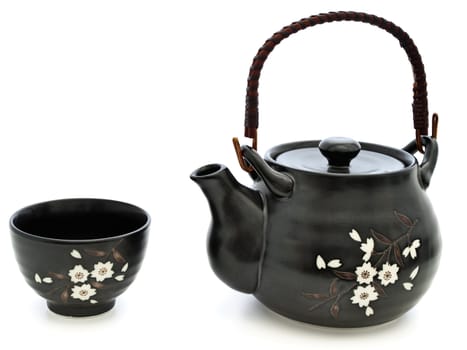 china tableware for chinese tea ceremony: teapot and bowl over white background