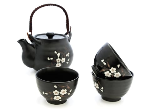 china tableware for chinese tea ceremony over white background