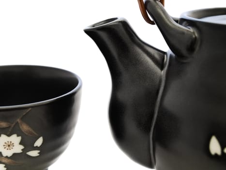 Close up photo of china tableware for chinese tea ceremony over white