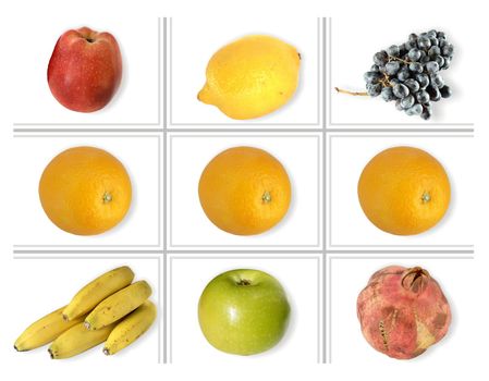square of fruits isolated on white background