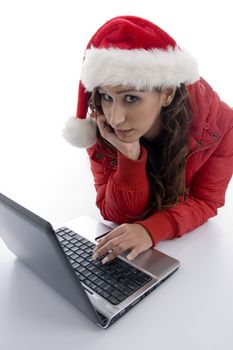 woman with laptop on an isolated background