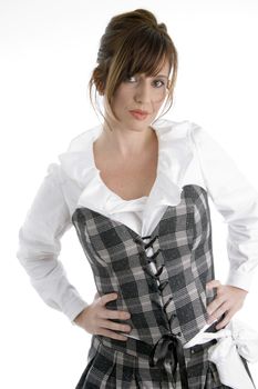 front view of adult woman on an isolated white background
