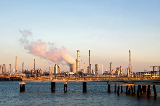 chemical industries and harbour by evening light