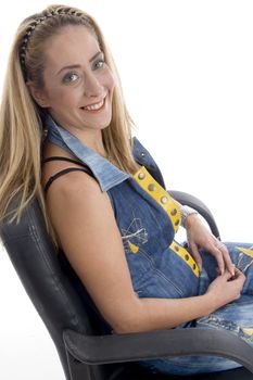 sitting smiling woman on an isolated background