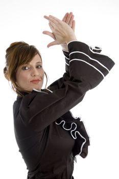 clapping adult woman with white background