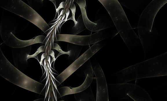 Braided thorns and ribbons rendered in Apophysis on a black background with copy space.
