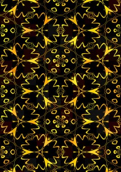 Repeating yellow flower shapes on black background