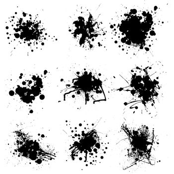 Collection of nine small ink splats in black