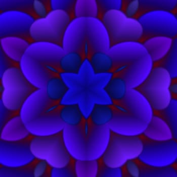 An abstract illustration of a blue and purple floral pattern with a glowing red background.