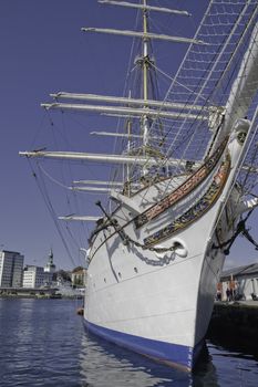 Statsraad Lehmkuhl, known from the BBC hit TV-series Onedin Line. The ship's home town is Bergen, Norway