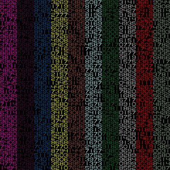 vertical chains of numbers in different colors 