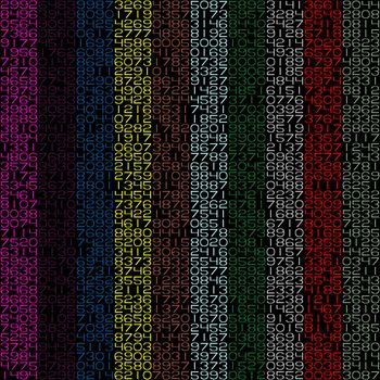 vertical chains of numbers in different colors 