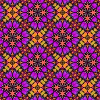 seamless texture of red, pink and yellow shapes into flowers