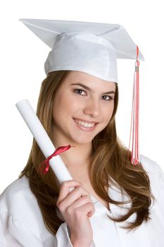 Smiling graduation girl wearing cap and gown