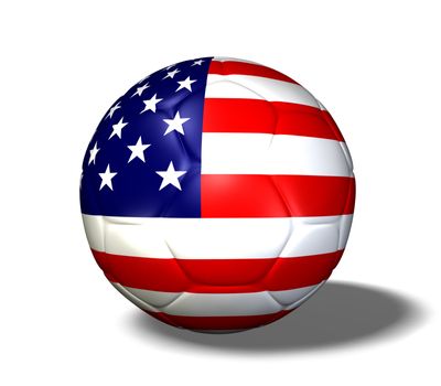 Image of a soccer ball with the flag from the United States of America.