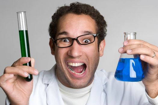 Mad scientist holding chemicals
