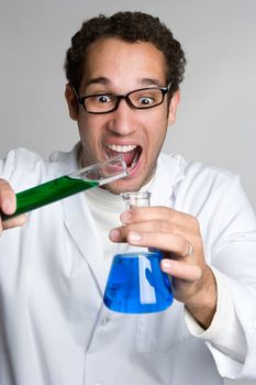 Crazy man doing science experiment