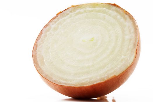 one half onion on white background